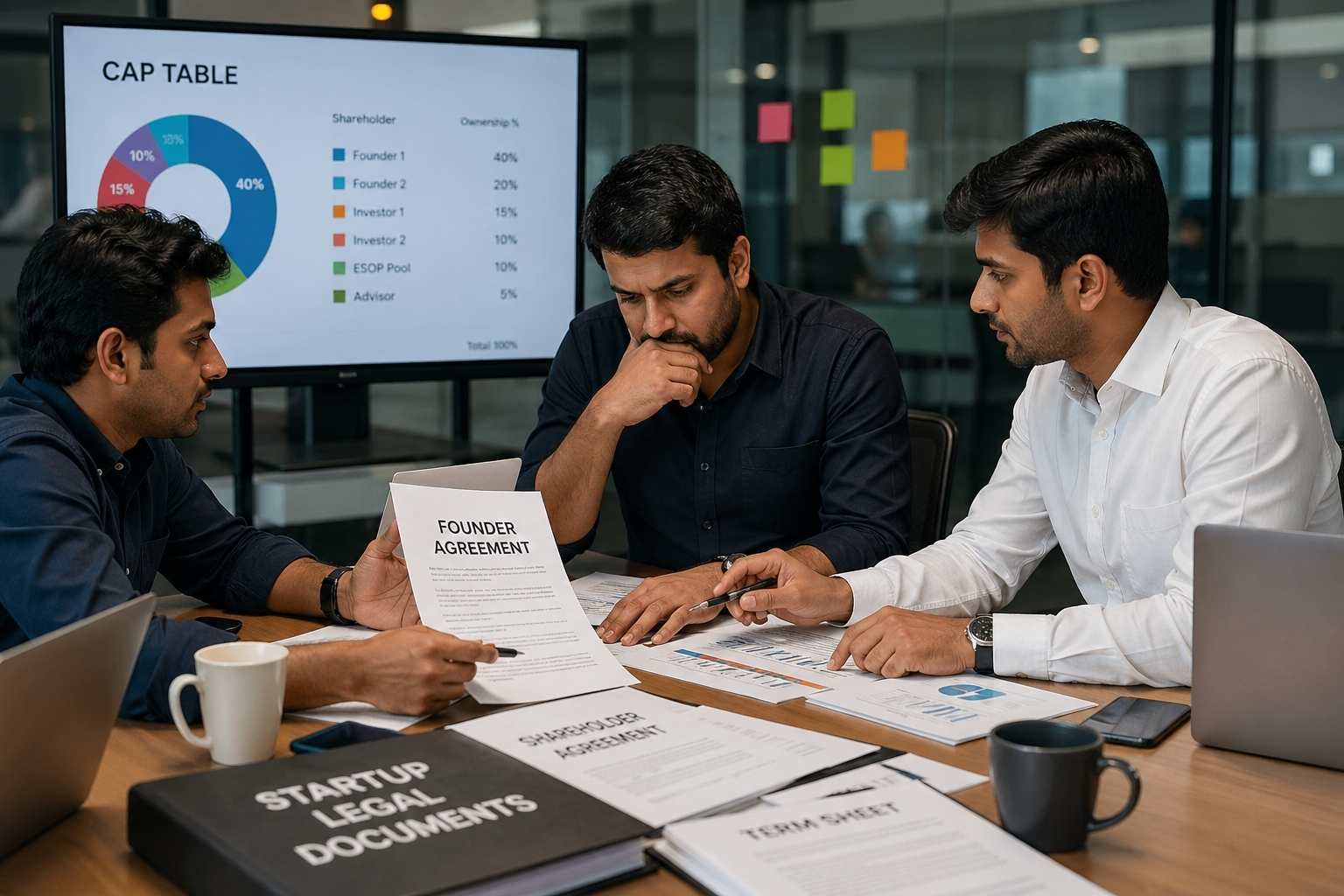 founders reviewing startup ownership documents