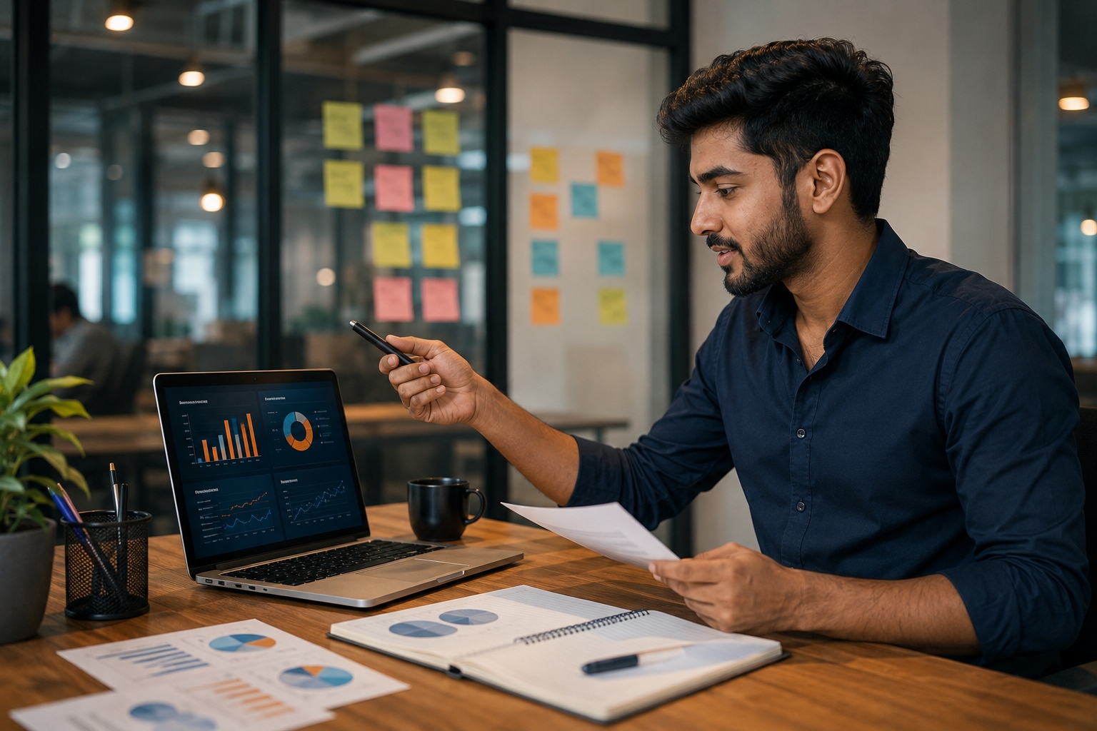 Startup founder preparing a business pitch and presentation for an innovation competition
